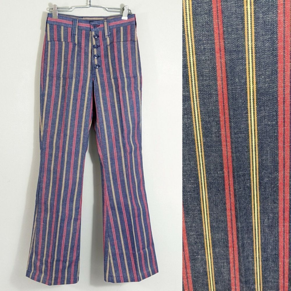 1970s Patch Pocket Button Fly Striped Denim vtg Pants Lady Wrangler- 26 in waist